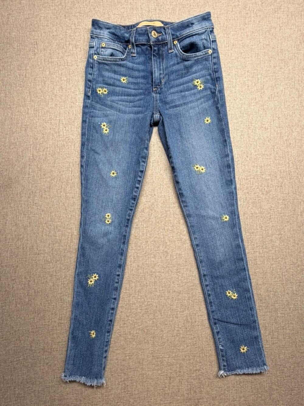 Joe’s Jeans Girls Size 24 Icon Skinny Crop Jeans Yellow Floral Embroidered